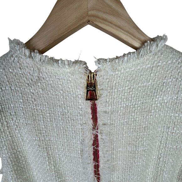 Sail To Stable Tweed Sleeveless Mini Dress Sz 0 Cream Raw Hem Neck Glam-Chic - Picture 7 of 11